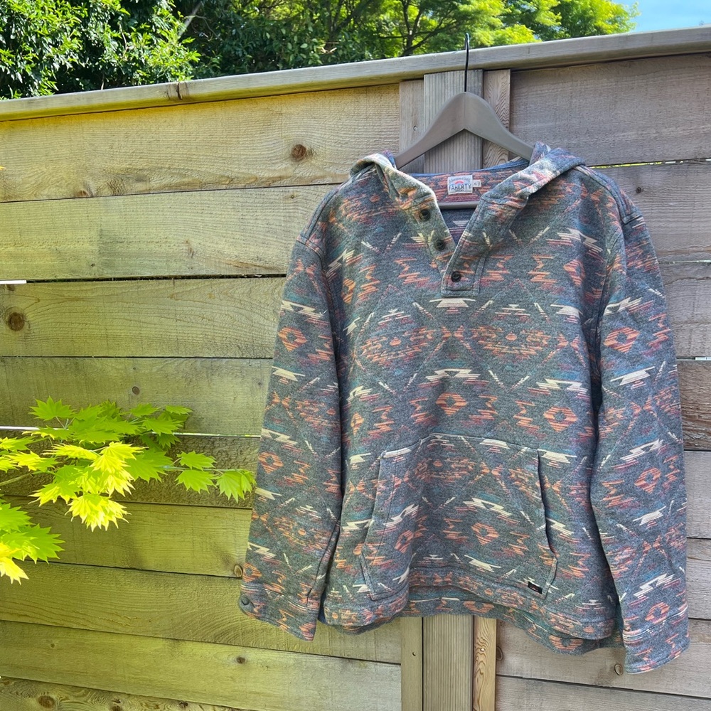 Faherty Men’s Doug Good Feather Aztec Tribal Poncho Hoodie - Multicolor - XL